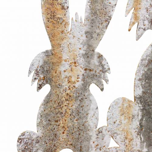 Floristik24 Coniglietto decorativo pasquale con bambino da attaccare in metallo effetto betulla ruggine 25 × 32 cm