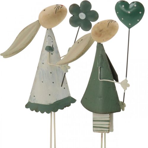Floristik24 Decorazione di Pasqua in metallo Decorazione per la tavola di coppia di conigli di Pasqua primaverili Verde Beige L29,5/31,5 cm Set di 2