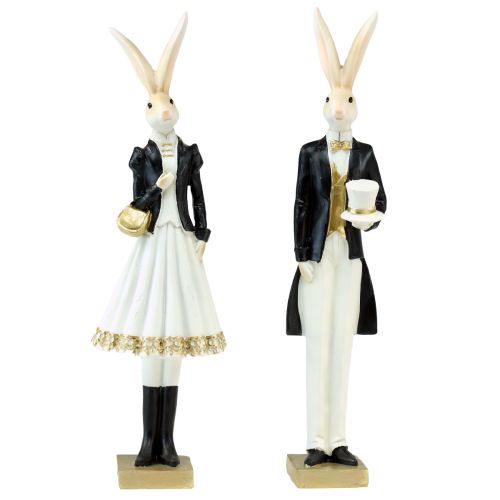 Decorazione coniglio coppia di conigli decorazione da tavolo bianco oro nero H32cm 2 pezzi