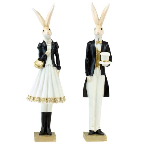Floristik24 Decorazione coniglio coppia di conigli decorazione da tavolo bianco oro nero H32cm 2 pezzi