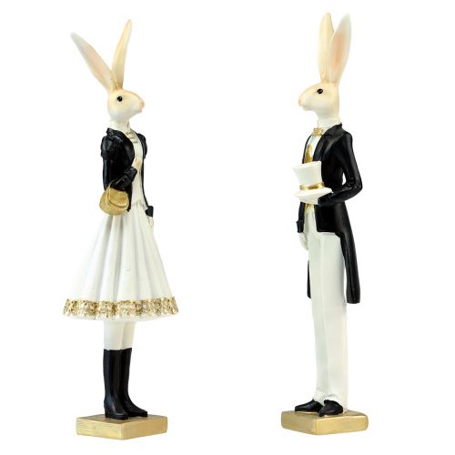 Floristik24 Decorazione coniglio coppia di conigli decorazione da tavolo bianco oro nero H32cm 2 pezzi