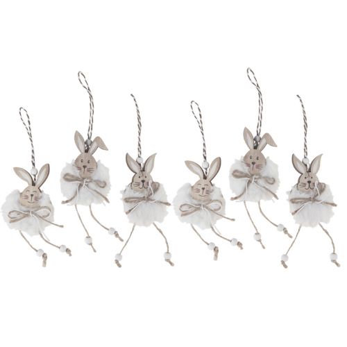 Coniglietti decorativi in legno da appendere bianco naturale 5 cm×12 cm 6 pz
