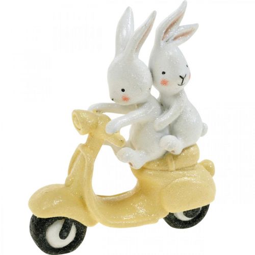 Decorazione primaverile con glitter, coniglietto su scooter, decorazione pasquale H9cm L7.5cm 3 pezzi