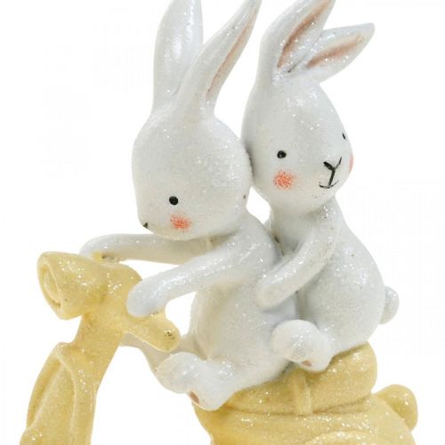 Floristik24 Decorazione primaverile con glitter, coniglietto su scooter, decorazione pasquale H9cm L7.5cm 3 pezzi