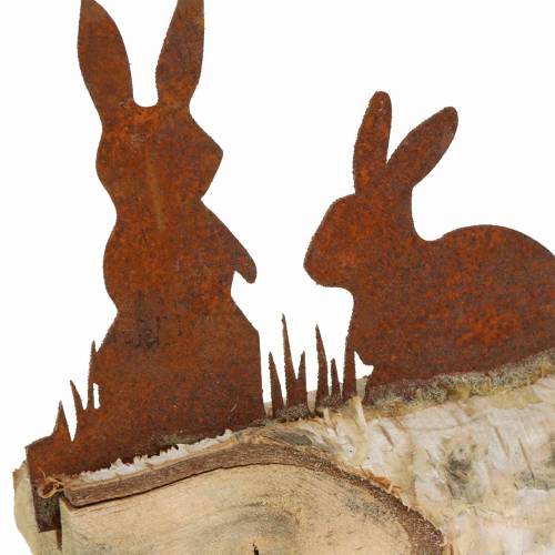 Prodotto Famiglia di coniglio ruggine in metallo su base in legno di betulla 25 cm H9 cm