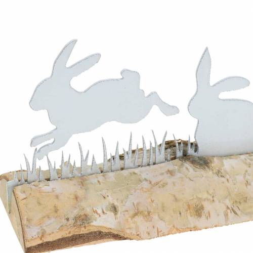 Prodotto Rabbit family in metallo bianco su base in legno di betulla 25cm H9cm