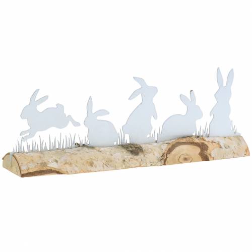 Floristik24 Rabbit family in metallo bianco su base in legno di betulla 25cm H9cm