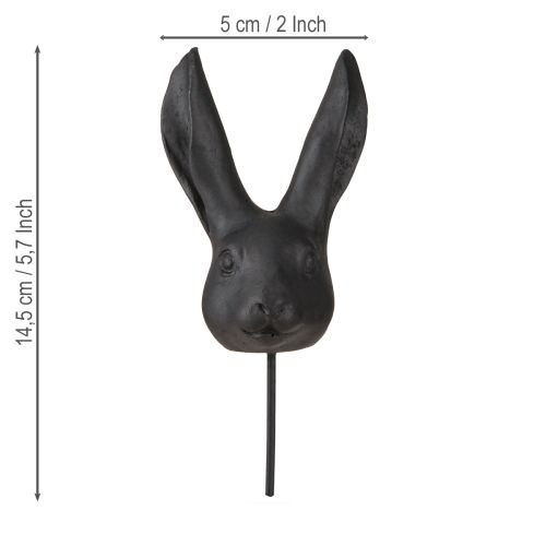 Floristik24 Decorazione testa di coniglio su bastoncino coniglio nero opaco 10cm 2pz