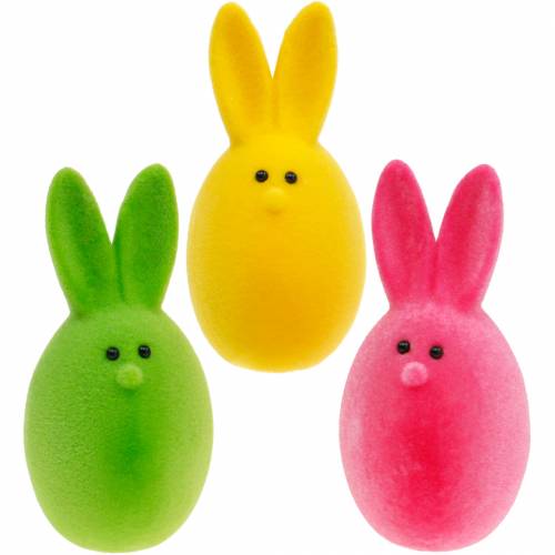 Floristik24 Mix di uova di Pasqua con orecchie, uova di coniglio floccate, decorazioni pasquali colorate 6 pz