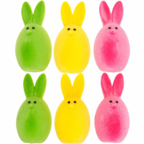 Prodotto Mix di uova di Pasqua con orecchie, uova di coniglio floccate, decorazioni pasquali colorate 6 pz