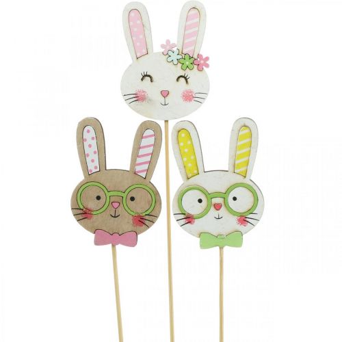 Floristik24 Divertente decorazione coniglietto pasquale testa di coniglio su bastone decorazione floreale 7 cm 12 pz