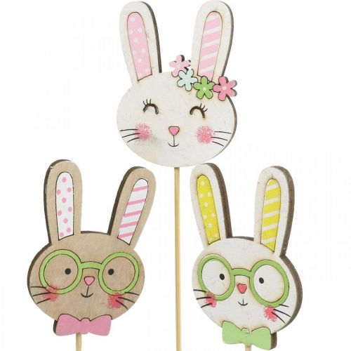 Prodotto Divertente coniglietto pasquale decorazione testa di coniglio su bastone decorazione floreale 7 cm 12 pezzi