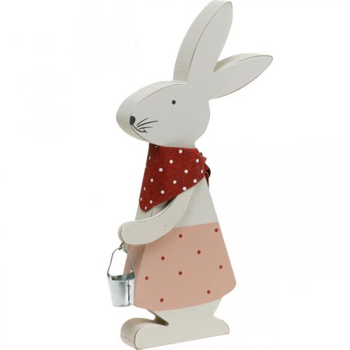Bunny girl, decorazioni primaverili, coniglietto di legno con secchio, coniglietto pasquale