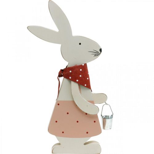 Prodotto Bunny girl, decorazioni primaverili, coniglietto di legno con secchio, coniglietto pasquale