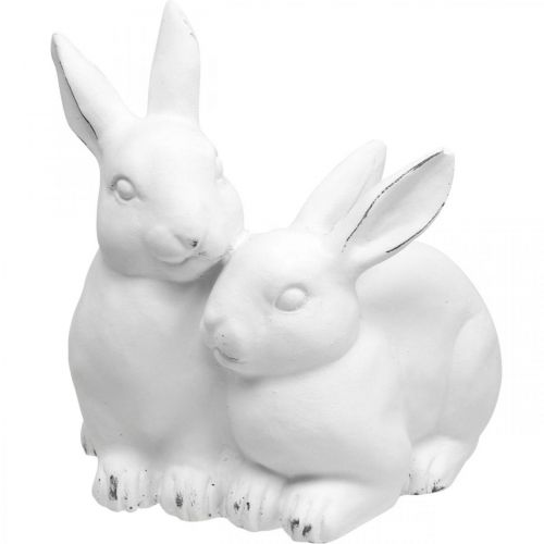 Coniglietta mamma con bambino aspetto vintage ceramica bianca 15,5×15×18 cm