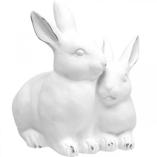Floristik24 Coniglietta mamma con bambino aspetto vintage ceramica bianca 15,5×15×18 cm