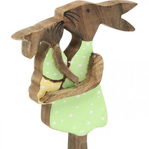 Prodotto Coniglietta madre con bambino, decorazione pasquale, primavera, coniglietto pasquale in legno, naturale, verde, giallo H22cm