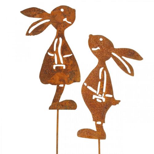 Floristik24 Decorazione da giardino spina decorativa coniglio ruggine Pasqua 8×16 cm 2 pezzi (1 paio)