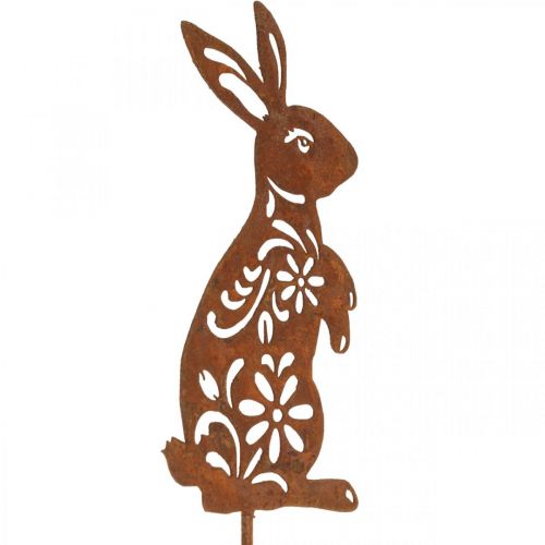 Prodotto Paletto da giardino Rust Bunny motivo floreale Decorazione da giardino Pasqua 9×15 cm
