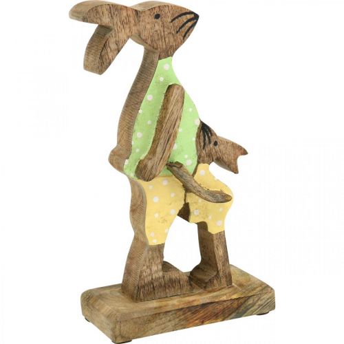 Prodotto Coniglietto pasquale con bambino, decoro primaverile in legno, papà coniglio, natura pasquale, verde, giallo H22cm