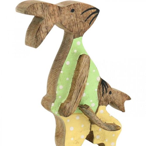 Prodotto Coniglietto pasquale con bambino, decoro primaverile in legno, papà coniglio, natura pasquale, verde, giallo H22cm
