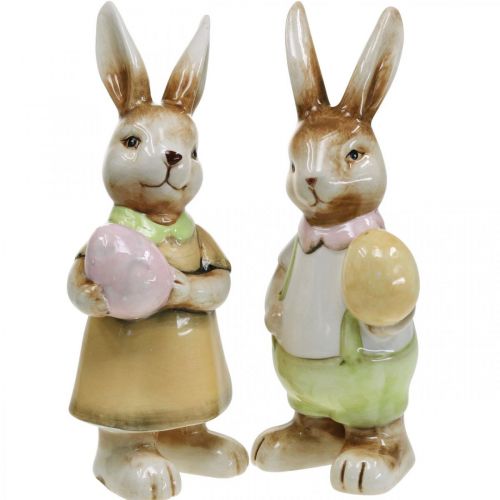 Floristik24 Coniglietti pasquali decorativi con uovo, coniglietti pasquali decorativi, ceramica, H24cm 2 pezzi