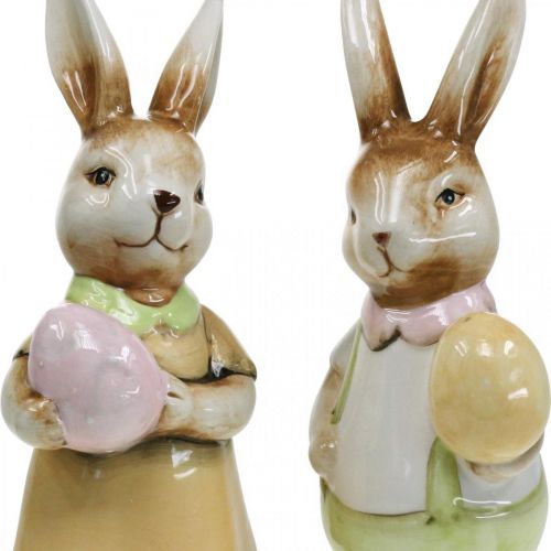 Floristik24 Coniglietti pasquali decorativi con uovo, coniglietti pasquali decorativi, ceramica, H24cm 2 pezzi