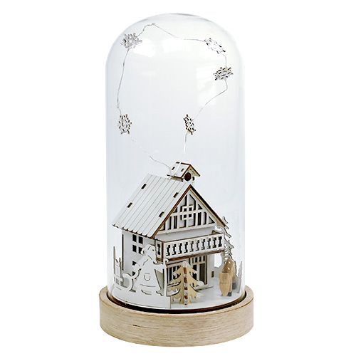 Floristik24 Casa illuminata con campana di vetro 27,5 cm