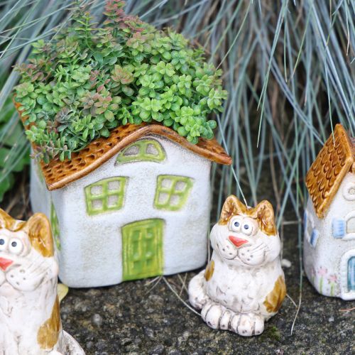 Prodotto Portacandele in ceramica a forma di casa, stile rustico per un'atmosfera accogliente, 11 cm