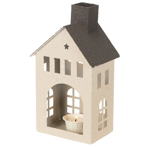 Casetta decorativa in metallo con camino e finestra, 24 cm | Floristik24.it