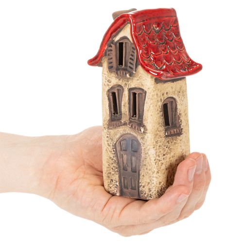 Decorazione a forma di casetta in ceramica con tetto rosso, casetta luminosa, 15 cm, 2 pezzi | Floristik24.it