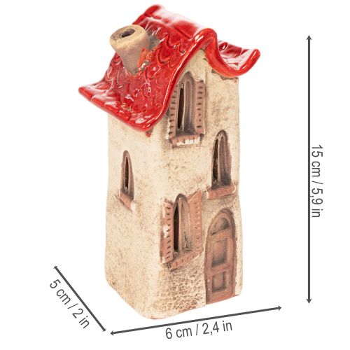 Decorazione a forma di casetta in ceramica con tetto rosso, casetta luminosa, 15 cm, 2 pezzi | Floristik24.it