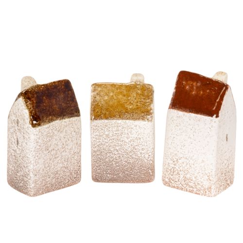 Set di casette decorative in miniatura in ceramica, decorazione da tavolo, 9 cm, 3 pezzi | Floristik24.it