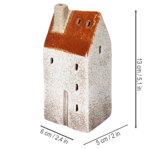Decorazione in ceramica a forma di casetta con camino, portacandele, autunno e inverno, 13 cm, 2 pezzi | Floristik24.it