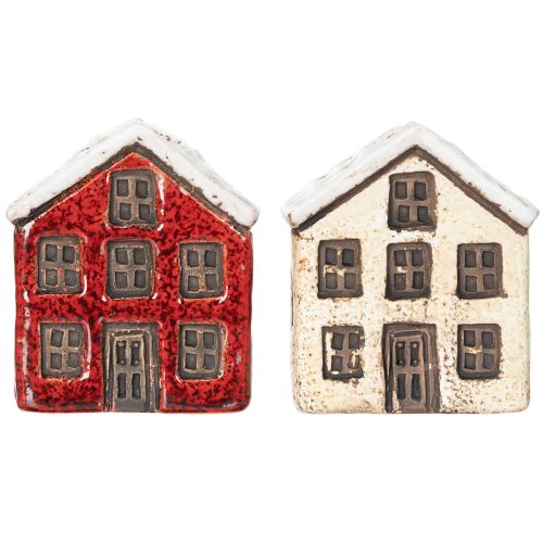 Portacandele in ceramica, casetta decorativa con neve per decorazione da tavola, 7 cm, 2 pezzi | Floristik24.it
