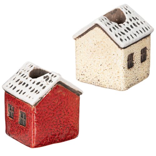 Portacandele in ceramica, casetta decorativa con neve per decorazione da tavola, 7 cm, 2 pezzi | Floristik24.it