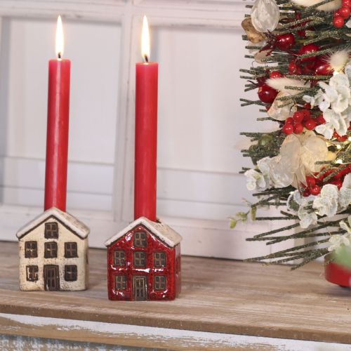 Portacandele in ceramica, casetta decorativa con neve per decorazione da tavola, 7 cm, 2 pezzi | Floristik24.it