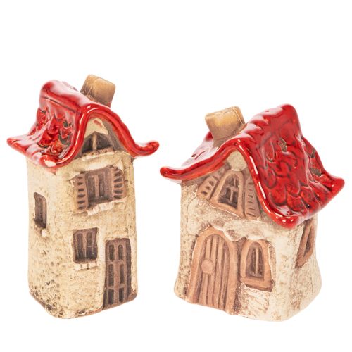 Set di decorazioni in ceramica a forma di casetta con tetto rosso, 8 cm, 2 pezzi acquistare | Floristik24.it