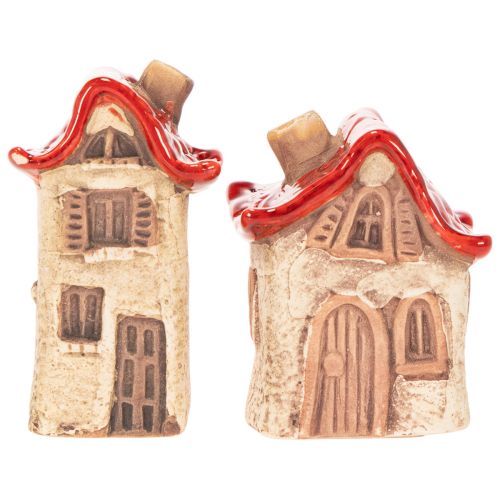 Set di decorazioni in ceramica a forma di casetta con tetto rosso, 8 cm, 2 pezzi | Floristik24.it