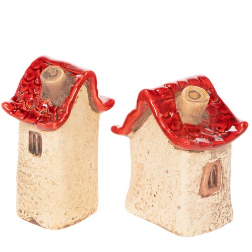 Set di decorazioni in ceramica a forma di casetta con tetto rosso, 8 cm, 2 pezzi | Floristik24.it