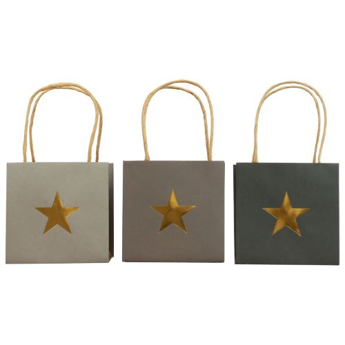 Floristik24 Buste in carta con stella e manico grigie assortite 12×12×12 cm 9pz