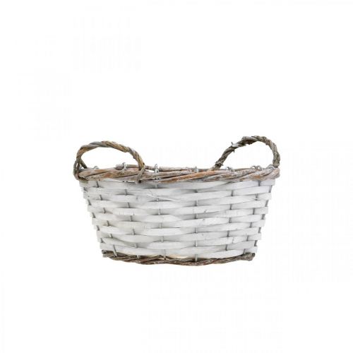 Floristik24 Cesto per piante, cesto con manici, cesto decorativo rotondo bianco H9,5cm Ø20cm