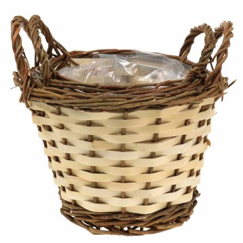 Floristik24 Cesto pasquale per fioriera con manici rotondi crema, marrone Ø15 / 18cm, set di 2