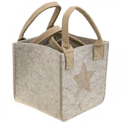 Floristik24 Sacchetto decorativo in feltro per fioriera Decorazione natalizia beige 20/16 cm set di 2