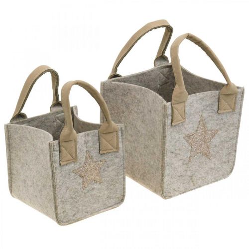Floristik24 Sacchetto decorativo in feltro per fioriera Decorazione natalizia beige 20/16 cm set di 2