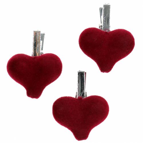 Cuore decorativo con clip rosso 3 cm 8 pz