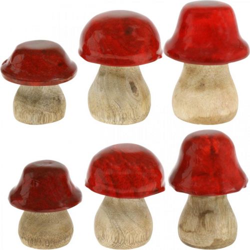 Floristik24 Funghi decorativi autunnali in legno Funghi di legno rossi H5-7cm 6 pezzi