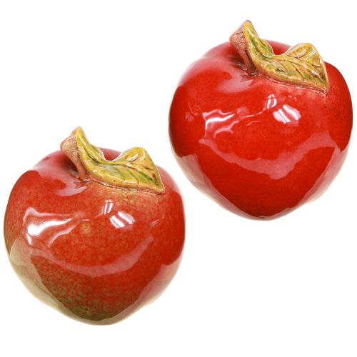 Decorazione autunnale mele in ceramica decorazione da tavolo rosso verde H9cm 2 pezzi