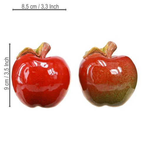 Prodotto Decorazione autunnale mele in ceramica decorazione da tavolo rosso verde H9cm 2 pezzi
