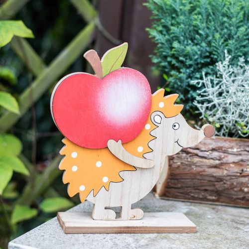 Floristik24 Statuina autunnale, riccio con mela e fungo, decorazione in legno arancione / rosso H24 / 23,5 cm set di 2